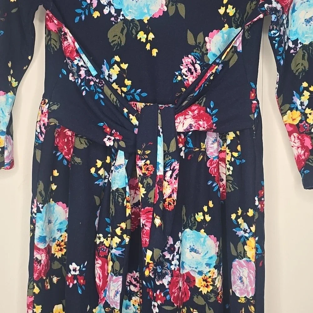 Justice Floral Fit and Flare Dress Kids Size 14‎ Navy Blue Cottagecore Spring